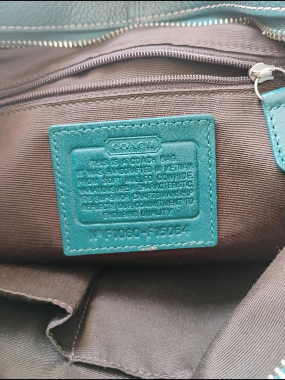 Coach Teal Leather Messenger Bag Interior Patch
